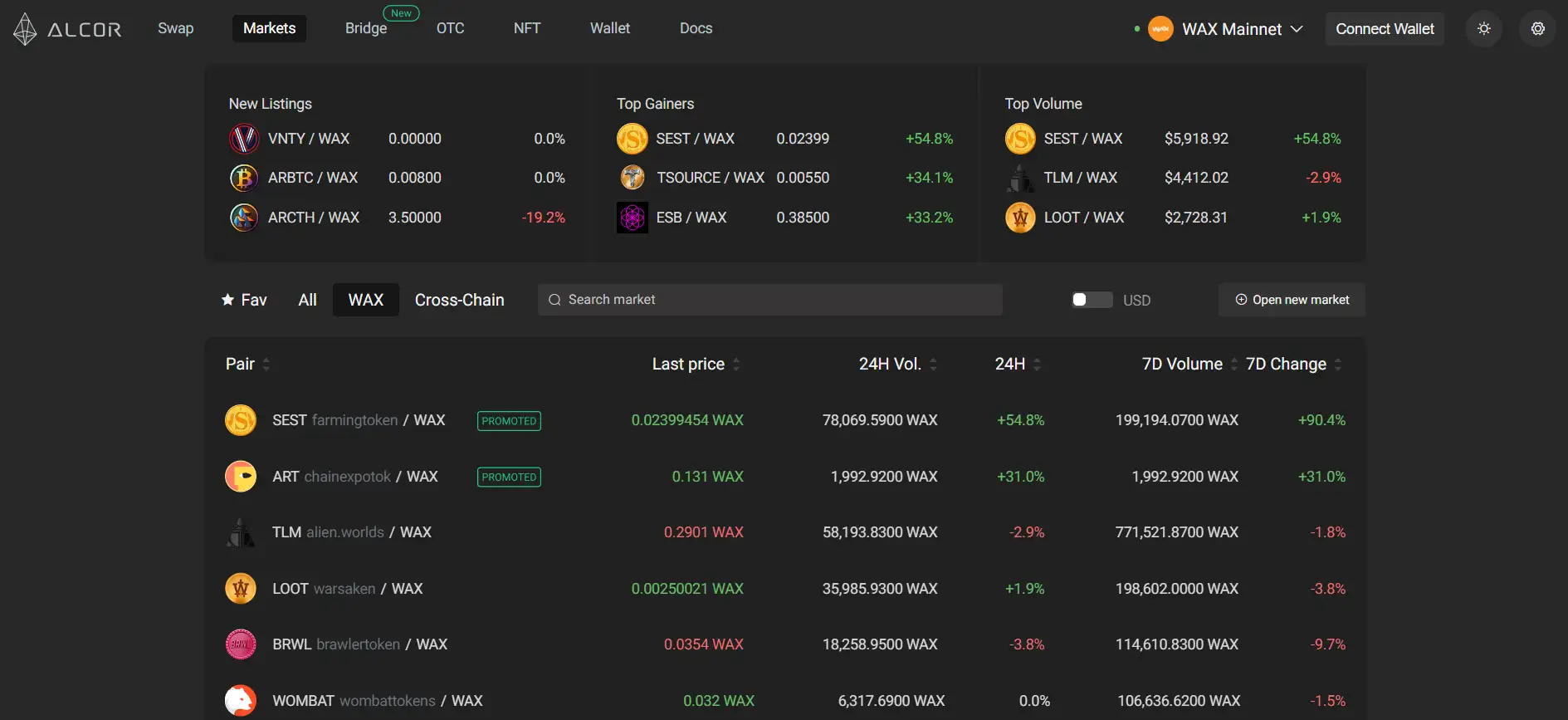 Alcor Exchange Dashboard