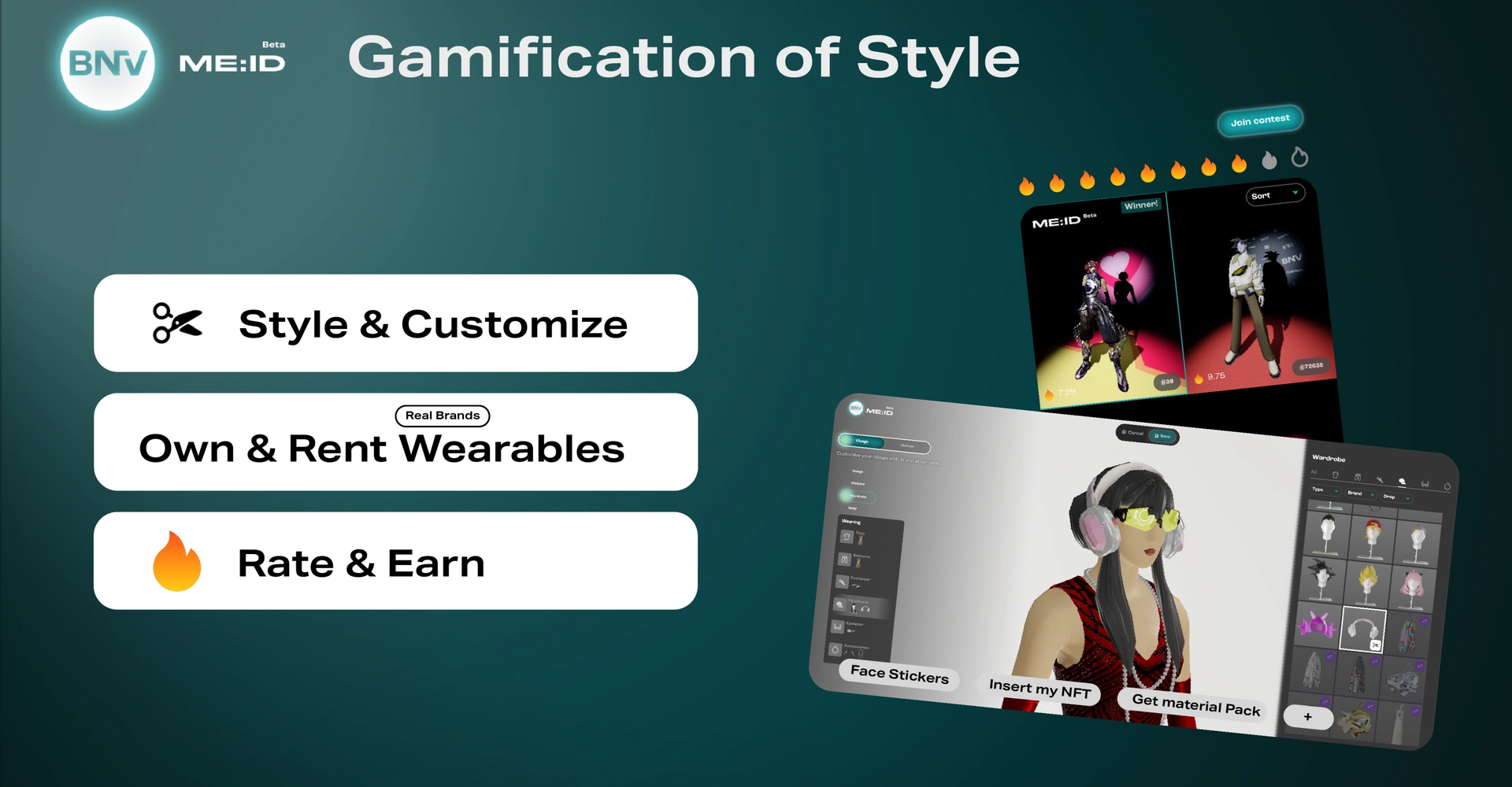 BNV is building a SocialFi network powered by AI avatars for fashion lovers, gamers, and cultural hypebeasts to express themselves with infinite creative possibilities.