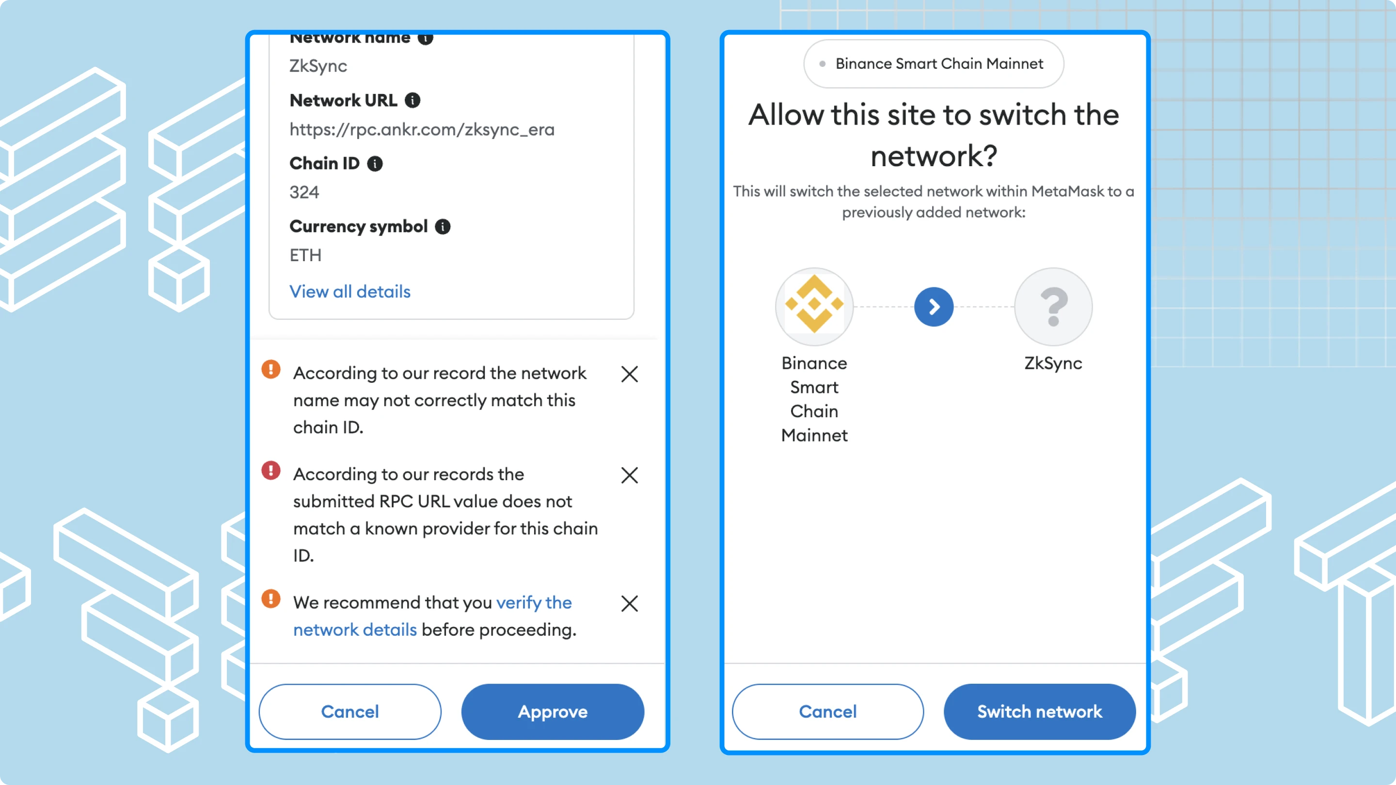 Approve and switch the network